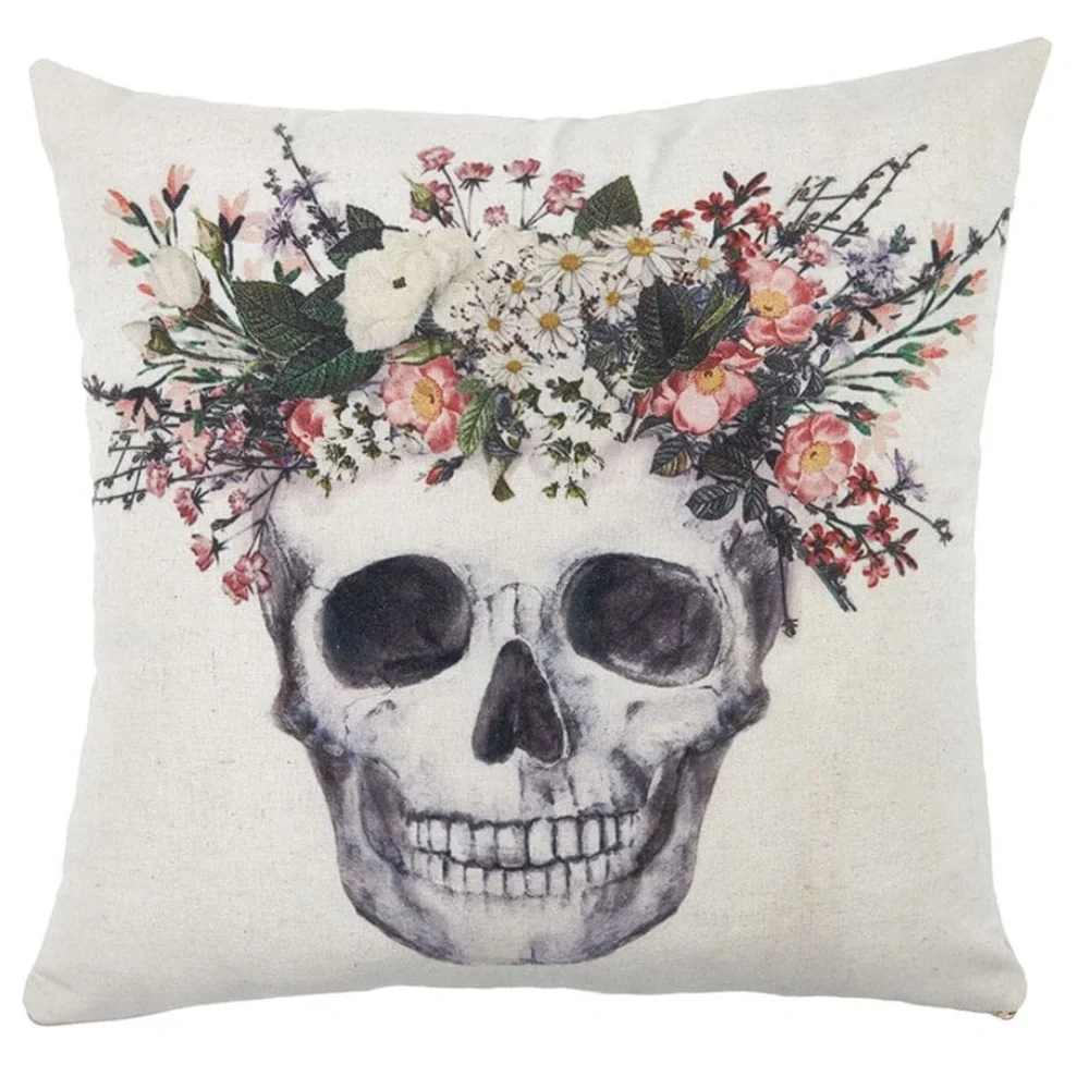 Skull with  Flowers Pillow Cover 16